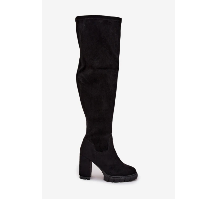 Dámské kozačky nad koleno na  semišová černá model 21757635 - Boto