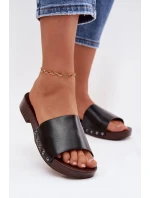 Dámské pantofle s přezkami na nízkém podpatku Černé Brinalle