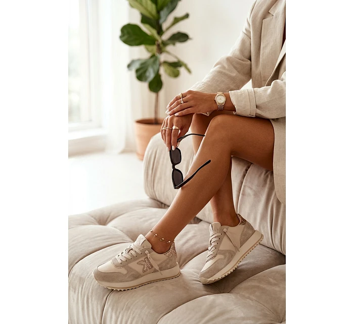 Kožené Semišové Dámské Tenisky Na Platformě  Béžové model 22073057 - VINCEZA