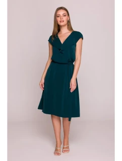 S411 Šaty bez rukávů s volánkovým výstřihem - zelené