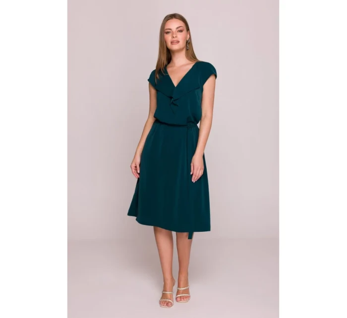 S411 Šaty bez rukávů s volánkovým výstřihem - zelené