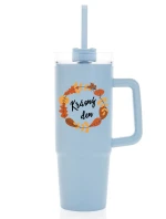 KRÁSNÝ DEN (PODZIM) - světle modrý cestovní termohrnek s průhledným víčkem 900 ml  