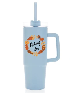 KRÁSNÝ DEN (PODZIM) - světle modrý cestovní termohrnek s průhledným víčkem 900 ml  