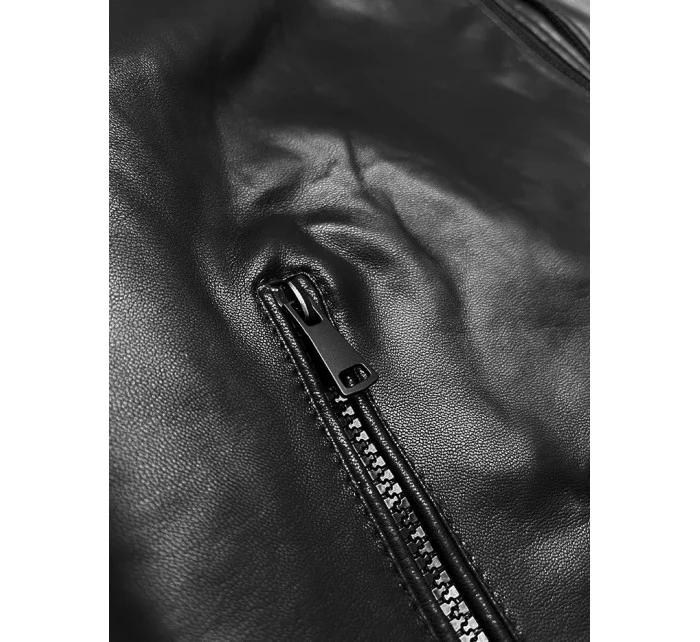 Černá kožená bunda s klopami J Style (11Z8128)