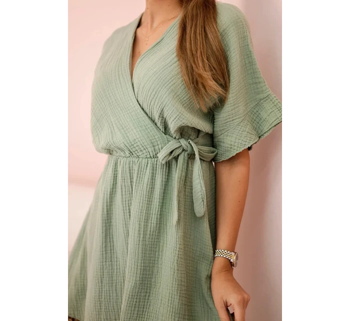 Mušelínové šaty s pasem světle khaki