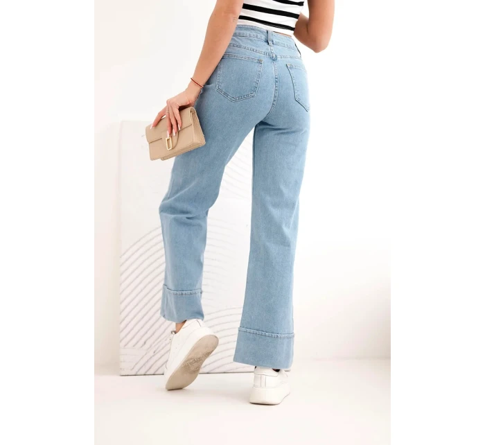 Dámské kalhoty s širokými nohavicemi a vysokým pasem denim modré Dámské kalhoty s širokými nohavicemi a vysokým pasem denim modré