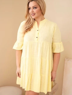 Dámské bavlněné šaty Plus Size s volány žlutá