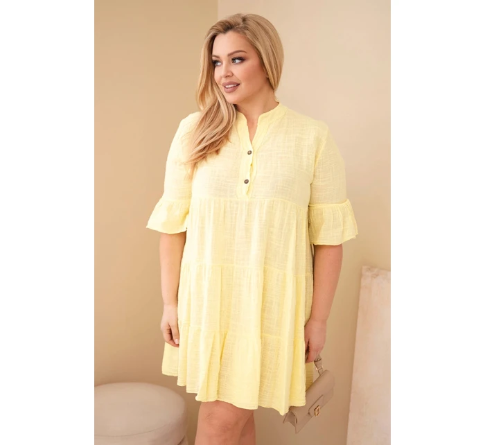 Dámské bavlněné šaty Plus Size s volány žlutá