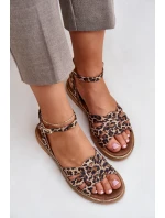 Kožené Dámské Sandály Na Plochém Podpatku Leopardí Zazoo model 21682224 Hnědé - Boto