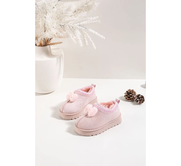 Dětské sněhule s výšivkou a mašlí Růžové Daven