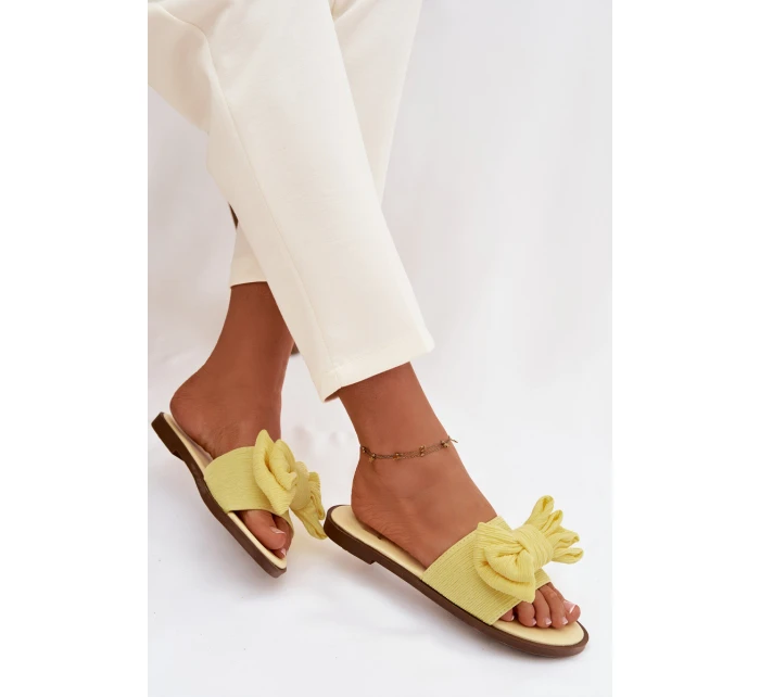 Dámské pantofle na nízkém podpatku s mašlí Žluté Amivelle