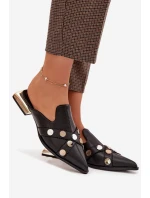 Kožené dámské nazouváky s ozdobnými pásky D&A model 22031828 Černé - S.Barski