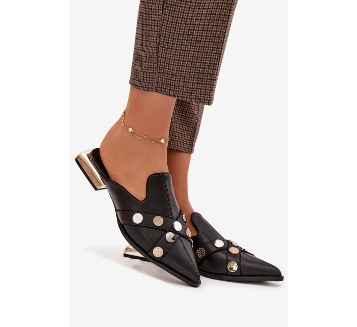 Kožené dámské nazouváky s ozdobnými pásky D&A model 22031828 Černé - S.Barski