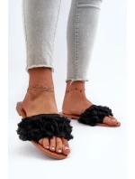 Dámské ploché pantofle s třásněmi, černá Rialle