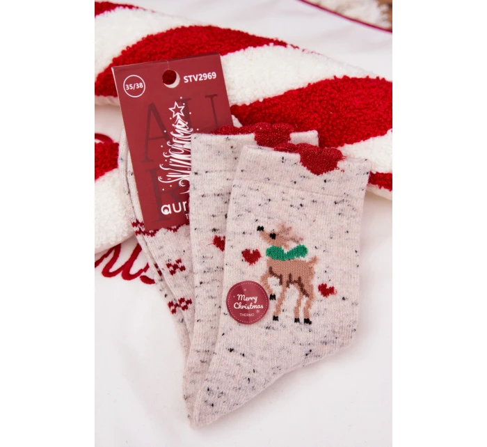 Dámské vánoční ponožky se sobem a srdíčky – šedé (vlna alpaka) Dámské vánoční ponožky se sobem a srdíčky – šedé (vlna alpaka)