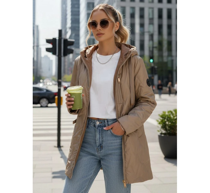 Dámská prošívaná přechodová bunda velbloudí barvy FashionStreet TY5563