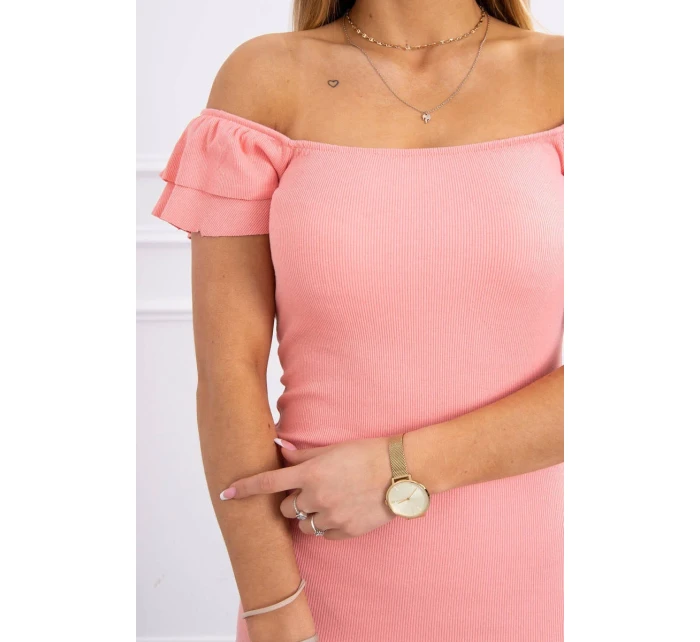 Žebrované šaty s volánky v meruňkové barvě