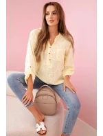 Lněná dámská halenka s květinovým vzorem, dlouhými rukávy a knoflíky Žlutá Lněná dámská halenka s květinovým vzorem, dlouhými rukávy a knoflíky Žlutá