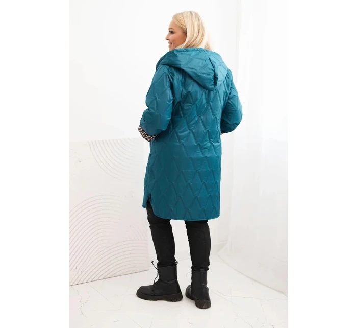 Dámská prošívaná bunda Plus Size s podšívkou v leopardím vzoru a kapucí mořská