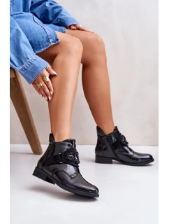 Lakované Dámské Boty S Ozdobou Zateplené Černé S.Barski HY42-021