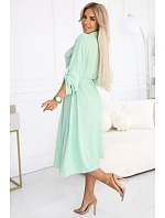 model 22176384 Midi košilka se zlatými knoflíky a vázáním světle mátová - numoco basic