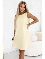 296-16 VICTORIA Trapézové šaty bez rukávů s páskem - máslově žluté