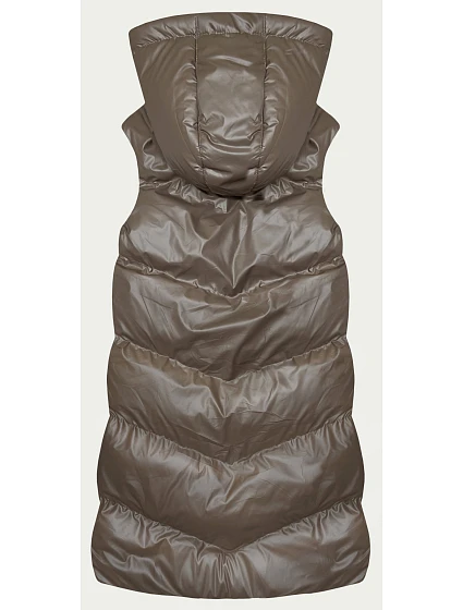 Dlouhá béžová péřová vesta s kapucí model 18823029 - J.STYLE Dlouhá béžová péřová vesta s kapucí model 18823029 - J.STYLE