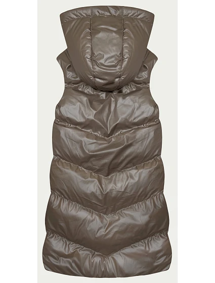 Dlouhá béžová péřová vesta s kapucí model 18823029 - J.STYLE Dlouhá béžová péřová vesta s kapucí model 18823029 - J.STYLE
