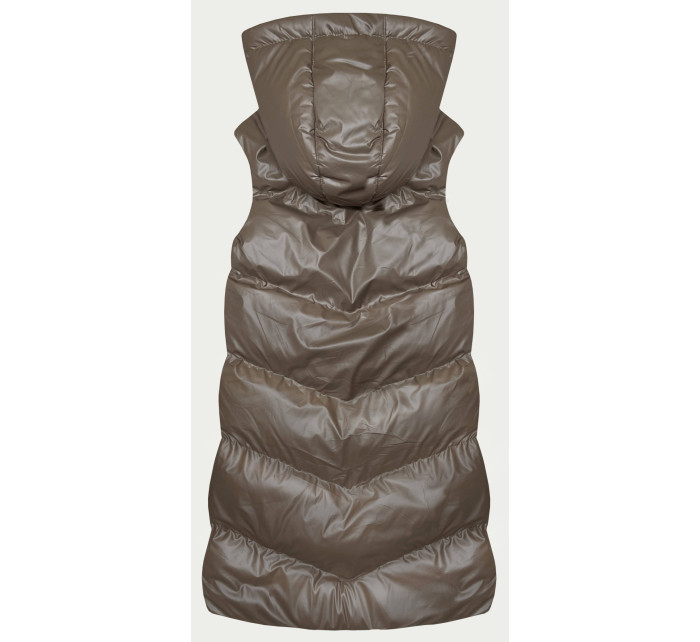 Dlouhá béžová péřová vesta s kapucí (5M3183-84)