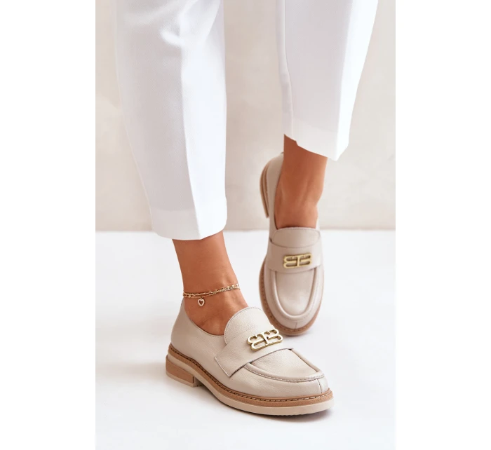 Zazoo 20174 Kožené Elegantní Polobotky Dámské Na Plochém Podpatku Béžové