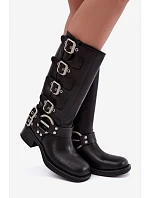 Dámské kožené kozačky na nízkém podpatku s přezkami Big Star model 22349500 Černé - Big Star Shoes Dámské kožené kozačky na nízkém podpatku s přezkami Big Star model 22349500 Černé - Big Star Shoes