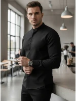 Pánská neformální černá košile SLIM FIT se stojáčkem FashionStreet DX2597