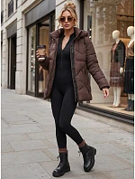 Dámská zimní prošívaná bunda s kapucí, hnědá, FashionStreet TY5754 Dámská zimní prošívaná bunda s kapucí, hnědá, FashionStreet TY5754