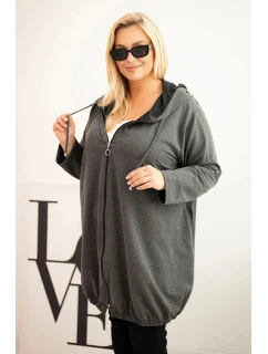 Dámská mikina Plus Size s kapucí a zipem grafitová