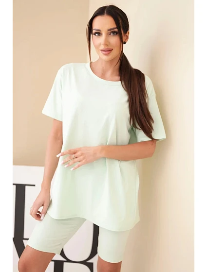 Dámský bavlněný komplet s krátkým rukávem a šortkami žlutý