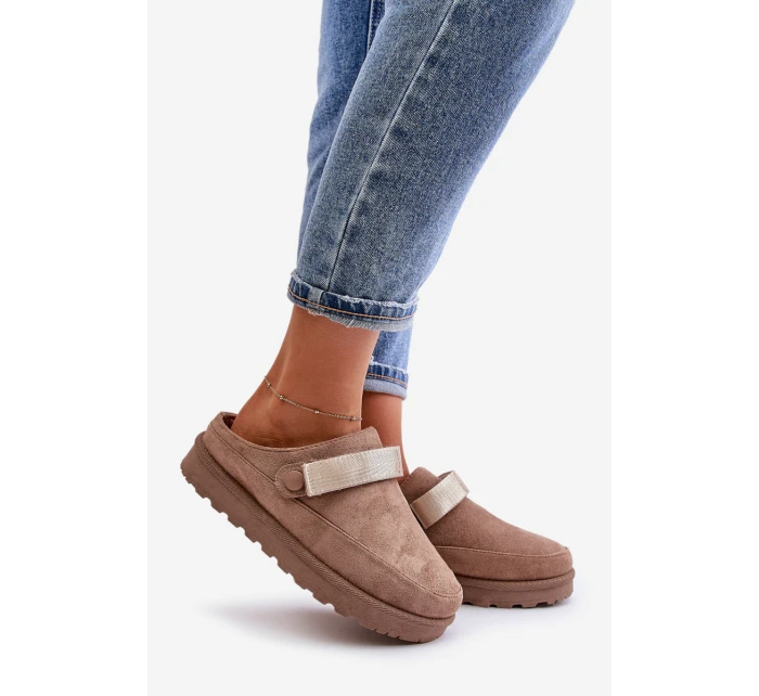 Dámské Teplé Pantofle Na Platformě Hnědé Azida