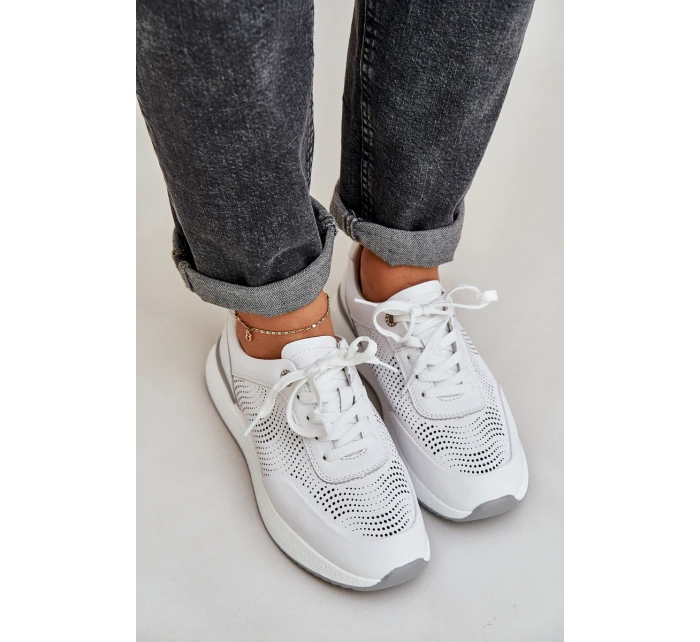 Kožené Sportovní Boty Dámské Sneakers S.Barski LR51-551 Bílé