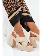Dámské Sandály Na Podpatku A Platformě Z Eko Kůže Světle Béžové model 21688907 - Boto