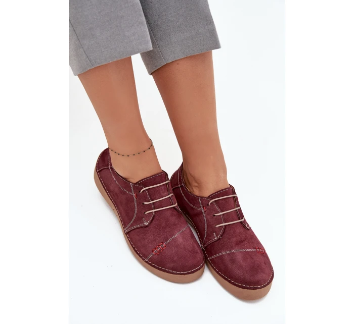 Kožené dámské polobotky s prošíváním model 21710433 bordó - Artiker Kožené dámské polobotky s prošíváním model 21710433 bordó - Artiker