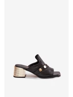 Kožené sandály na podpatku s ozdobnou páskou D&A CR61-3063 Černé