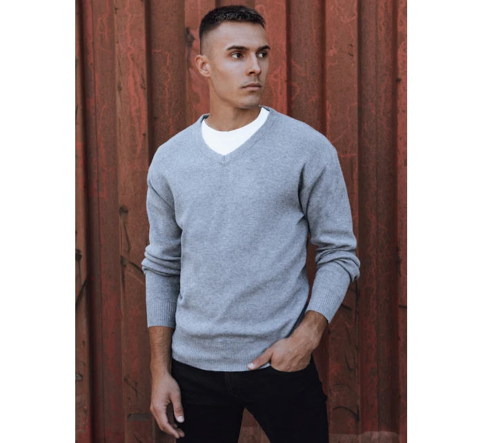 Pánský světle šedý svetr s výstřihem Dstreet model 21979350 - FashionStreet
