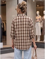 Dámská kostkovaná košile s bavlnou, hnědá, FashionStreet DY0494 Dámská kostkovaná košile s bavlnou, hnědá, FashionStreet DY0494