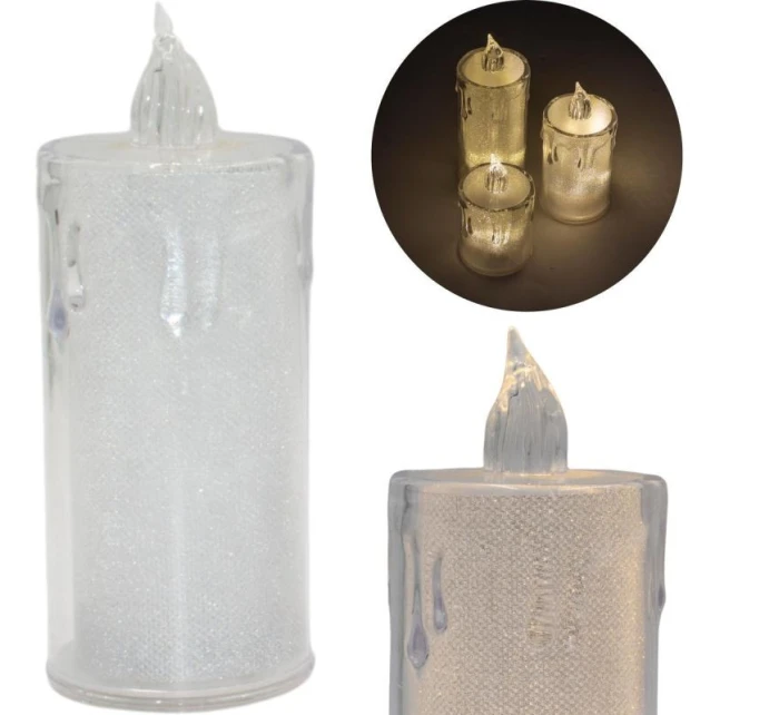 DEKORATIVNÍ SVÍČKA 12,5 CM TRANSPARENTNÍ TEPLÁ BÍLÁ 1 LED