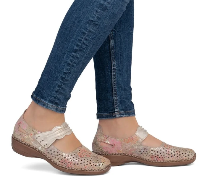 Dámská kožená prolamovaná obuv na suchý zip model 22021923 - Rieker