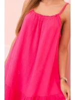 Dámské mušelínové šaty s ramínky a volánem růžový pink