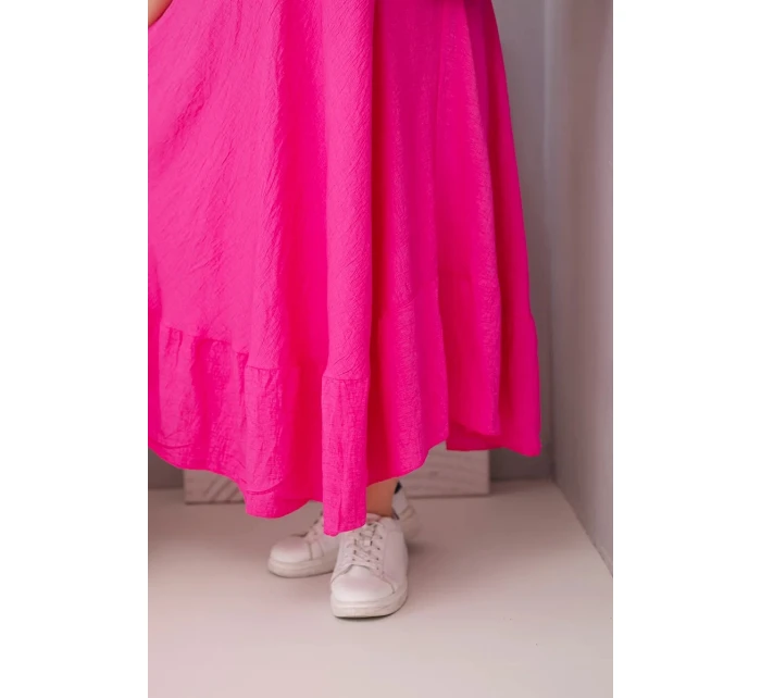 Dámské šaty plus size s krátkým rukávem a volánem z lehké viskózy fuchsiová Dámské šaty plus size s krátkým rukávem a volánem z lehké viskózy fuchsiová