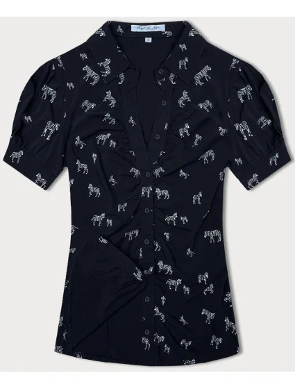 Tmavě modrá halenka s límečkem a se vzorem zeber (AWY2011D)