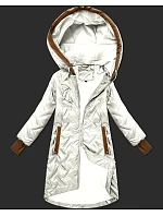 Dámská prošívaná bunda v barvě ecru s ozdobnými vsadkami model 21308860 - HONEY WINTER Dámská prošívaná bunda v barvě ecru s ozdobnými vsadkami model 21308860 - HONEY WINTER