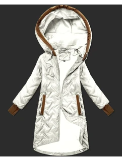 Dámská prošívaná bunda v barvě ecru s ozdobnými vsadkami (T2-2291#-12)