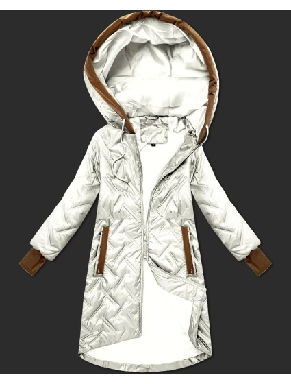 Dámská prošívaná bunda v barvě ecru s ozdobnými vsadkami (T2-2291#-12)